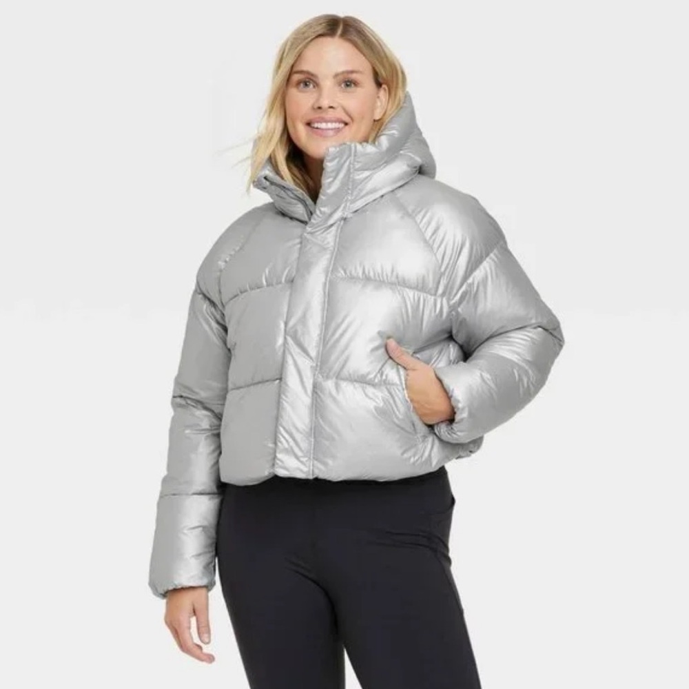 NWT: All in Motion Silver Metallic Puffer Coat